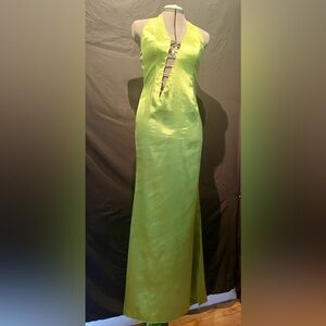 Lime Green, Unique Jeweled Offset Keyhole Gown by Cinderella. Size 12.